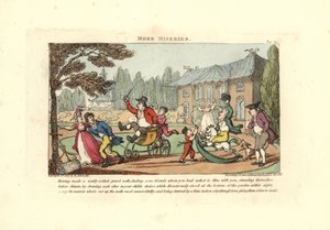 Arabalarda oynayan çocuklar yeni haddelenmiş bir çakıl parçasını kesiyor by Thomas Rowlandson