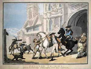 "Üniversite Jockies, Sığırları İçin Terleyen Ev Sahibi", pub. E. Jackson tarafından by Thomas Rowlandson