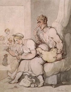 Darning The Sock (kalem ve mürekkep, sulu boya) by Thomas Rowlandson