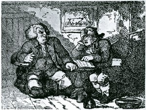 Dr Johnson ve James Boswell, şehirde bir gece geçirdikten sonra akşamdan kalmalıktan kurtuluyor by Thomas Rowlandson