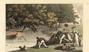İngiliz beyefendi ve personel nehirde balık tutuyor by Thomas Rowlandson