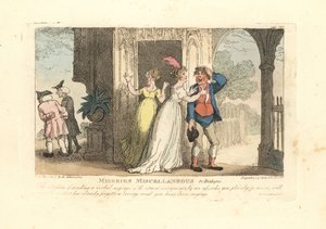 Bir aptal aracılığıyla sözlü mesaj gönderen şık kadın by Thomas Rowlandson