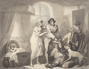 Ülkede Saat Dört, c.1788-90 (grafit, kalem, mürekkep ve kağıt üzerine suluboya) by Thomas Rowlandson