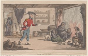 The Military Adventures of Johnny Newcome, 1815., 1815'ten Kütük'üne binmek. by Thomas Rowlandson