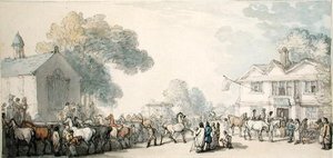 Horse Fair, Southampton (kağıt üzerine kalem ve mürekkep ve suluboya) by Thomas Rowlandson