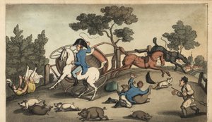 Johnny ve bir Leydi bir domuz sürüsünde bir konsere girerler. W. tarafından elle boyanmış bakır levha gravürü, Alfred Burton