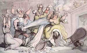 Peruğu Yanan Kadın (kalem ve mürekkep ve kağıt üzerine sulu boya) by Thomas Rowlandson