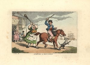 Sahibi Wido iken inatçı bir atı sopayla döven adam by Thomas Rowlandson