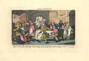 Bir akşam yemeğinde kırık sandalyeden düşen adam. by Thomas Rowlandson