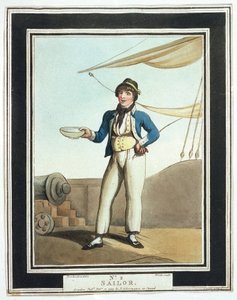 Horatio Nelson (1758-1805) döneminde denizciler yeteneklerine göre çeşitli işlerde görevlendirilmiş, bazıları kanada yüklü direklerde çalışmış, diğerleri üst güvertede demirden sorumlu olmuş, diğerleri ise topçu ekibinin bir parçası olmuştur by Thomas Rowlandson