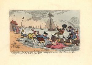 Kayarak nehir çamuruna düşen yolcular. by Thomas Rowlandson