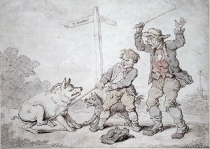 Paslı Bacon (Domuz Kafalılık ve İkna) (kağıt üzerine mürekkep ve sulu boya) by Thomas Rowlandson