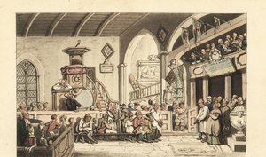 Bir ülke kilisesinde Pazar ayini, Regency Era by Thomas Rowlandson