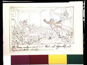 Baron Millet Meclisine Bir Konuşma Yapar ve Tüm Üyeleri (kalem ve mürekkep ve kağıt üzerine sulu boya) kovar by Thomas Rowlandson