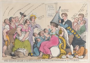 Hazinenin Şans Satıcısı, Piyangolara Söndürücü Koyarak, Eylül..., 18 Eylül 1823. by Thomas Rowlandson