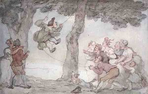 The Swing (kağıt üzerine mürekkep, suluboya ve kurşun kalem) by Thomas Rowlandson