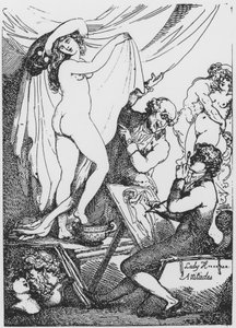 Gelecekteki Lady Hamilton, Dr James Graham'ın Aesculapius Tapınağı'nda sağlık tanrıçası Hygeia olarak poz veriyor. by Thomas Rowlandson