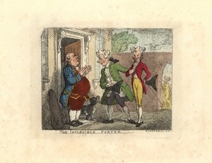 Misafir beyler, bir hizmetçi tarafından bir eve girmeyi reddetti. by Thomas Rowlandson