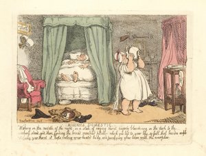 Gece boyunca üzerine bir sürahi su döken kadın. by Thomas Rowlandson