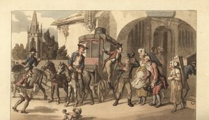 Fransız postanesine gelen genç İngiliz beyefendi by Thomas Rowlandson