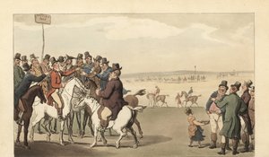 Newmarket yarış pistinde kumar oynayan genç İngiliz beyefendi by Thomas Rowlandson