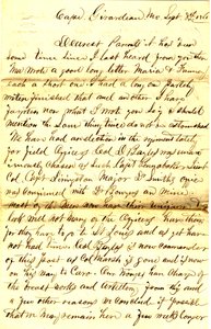 İmzalı mektup T.S. Hawley, Cape Girardeau, Missouri, ebeveynlere, 8 Eylül 1861 by Thomas S. Hawley