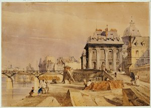 L "Institut ve Pont des Arts, Paris, 1828 by Thomas Shotter Boys
