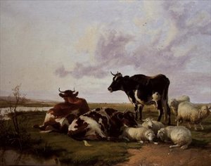 Sığır ve Koyun Otlatma by Thomas Sidney Cooper