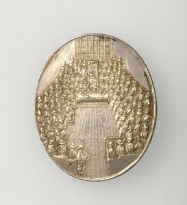 ಹೌಸ್ ಆಫ್ ಪಾರ್ಲಿಮೆಂಟ್ 1650 (ರಿವರ್ಸ್) (ಬೆಳ್ಳಿ) (ಆಬ್ವರ್ಸ್ ನೋಡಿ 168065) ಟರ್ಕ್ ಅನ್ನು ಚಿತ್ರಿಸುವ ಡನ್‌ಬಾರ್ ಪದಕ by Thomas Simon