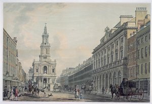 The Strand with Somerset House ve St. Mary le Strand, 1781 (aquatint)