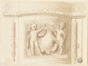 Rölyefli Pilaster Kaidesi, 2 Putti, Kalkanlı by Thomas Stothard