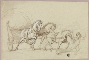 Üç at ve vagon önde gelen çocuk by Thomas Stothard