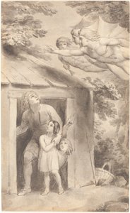 Peter ve Çocukları Üç Uçan Figür Tarafından Ziyaret Edildi by Thomas Stothard