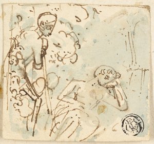 Asaya Yaslanmış, Uyuyan Kadına Bakmış Adamın Kroki by Thomas Stothard