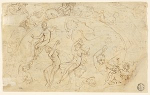 Silver Salver için eskizler (rekto); Friz Eskizleri, Kadın Grupları (verso) by Thomas Stothard