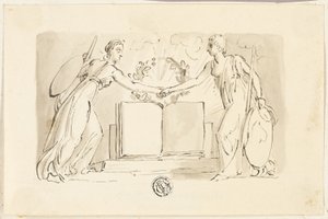 Kitaptan Önce Ellerini Sıkan İki Alegorik Kadın Figürü by Thomas Stothard