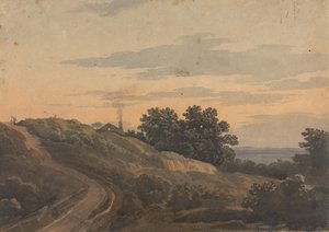 Ev, Yol ve Figürlerle Dağlık Manzara by Thomas Sully