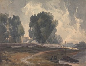 Figürler ve Tekne ile Ağaçlar ve Göl Manzarası by Thomas Sully