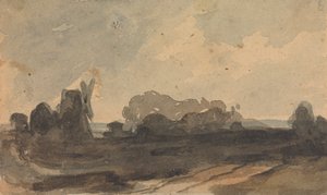 Ağaçlar ve Yel Değirmeni ile Manzara by Thomas Sully