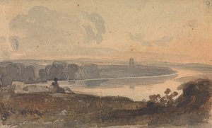 Dolambaçlı Nehirli Manzara, Ön Planda Tepedeki Figür by Thomas Sully