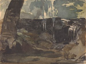 Kayalık Manzara, Ön Planda Büyük Ağaç Gövdesi by Thomas Sully