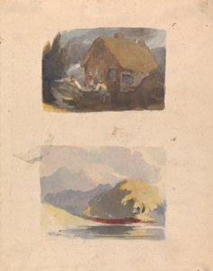 Bir Sayfada İki Çizim: Önünde Figürlü Kulübe (no. 15); Nehir ve Dağ Manzarası - Güneş Işığı (no. 16) by Thomas Sully