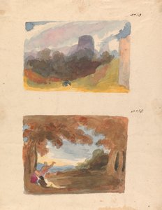 Bir Sayfada İki Çizim: Kaleli Manzara - Modern Tarz (no. 13); Ön Planda Figürlerle Manzara (no. 14) by Thomas Sully