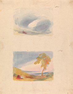 Bir Sayfada İki Çizim: Gökyüzü Çalışması - Turner Prensibi (no. 11); Tepe ve Ağaçlı Manzara (no. 12) by Thomas Sully