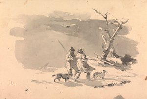 Kış Sahnesinde İki Avcı ve İki Köpek by Thomas Sully