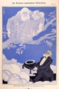 1909 karikatürü Darwin, Maymunlar, Haeckel by Thomas Theodor Heine