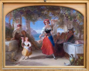 İtalyan bir anne çocuğuna tarantella öğretiyor (panel üzerine yağlıboya)