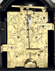 George III çarpıcı masa saatinden detay, c.1770 (ahşap, cam ve metal) (ayrıca bkz. 491921) by Thomas Wagstaff or Wagstaffe
