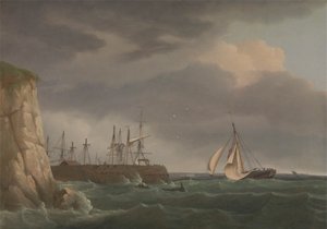 Bir İskelede Diğer Gemilerle Limana Giren Bir Gemi by Thomas Whitcombe
