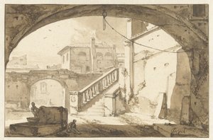 Bir kemerden bir İtalyan avlusuna bakın by Thomas Wijck